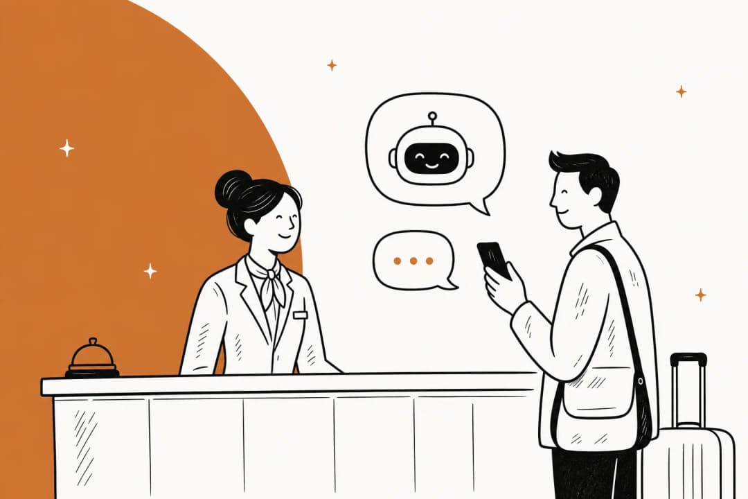 ホテル業界向けAIチャットボットガイドのイラスト入りヒーローバナー