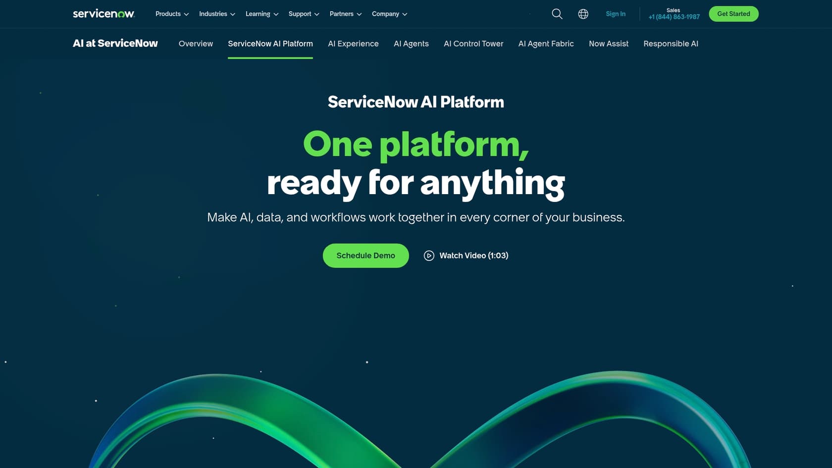 A screenshot of the ServiceNow landing page, which illustrates the platform