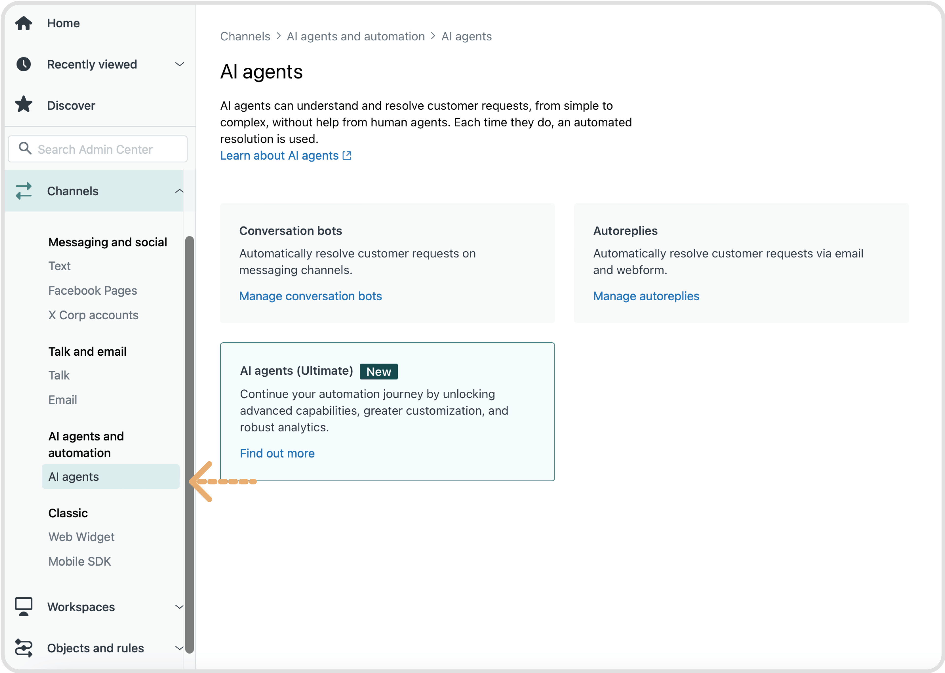 screenshot highlighting ai agents and automation for zendesk