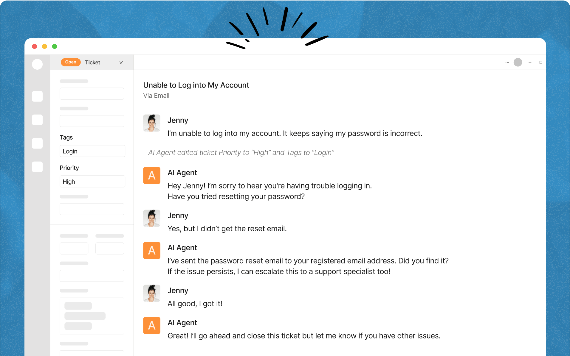 AI agent responding to customer support ticket