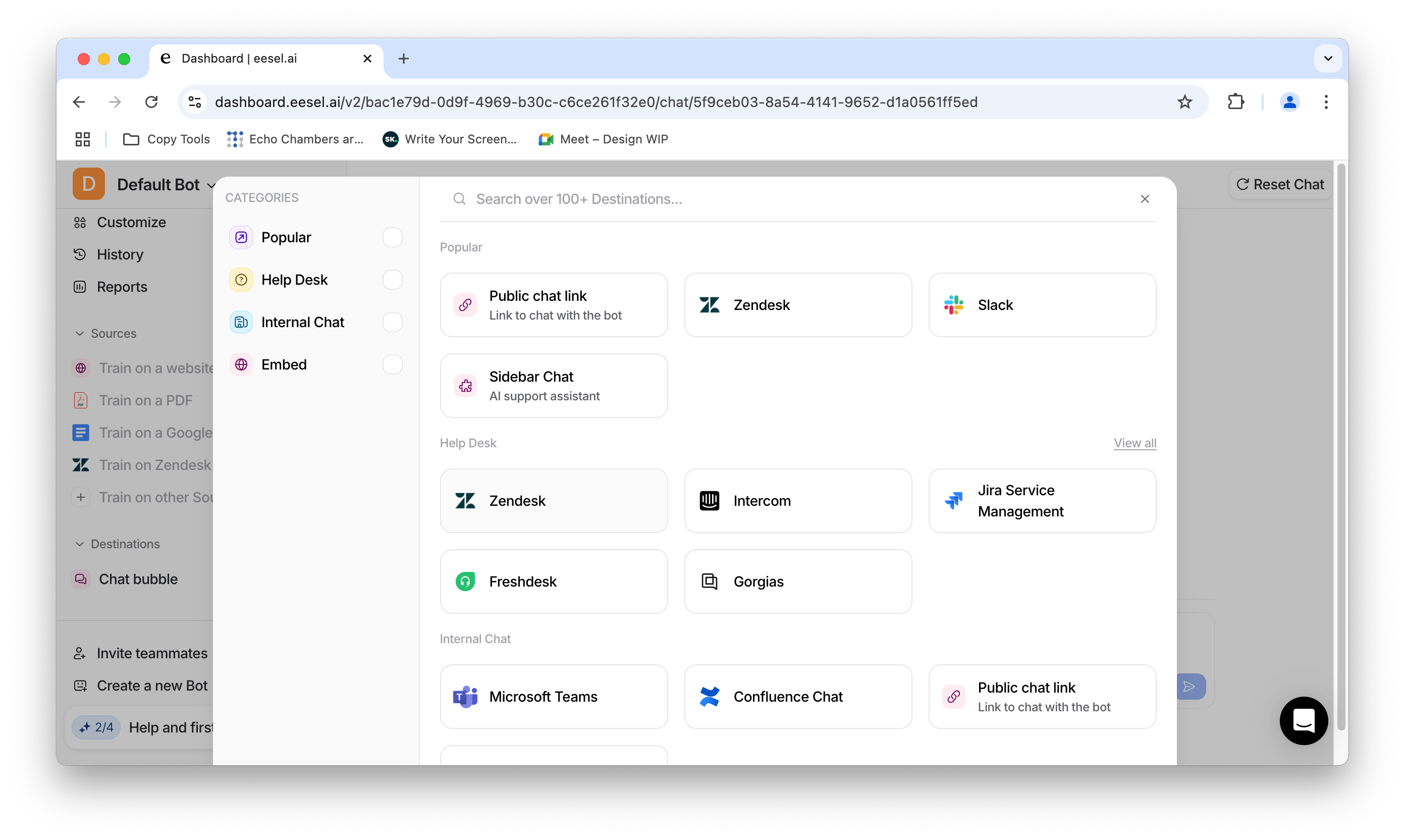 Select the integration, aka where you'd like the chatgpt to be, like zendesk