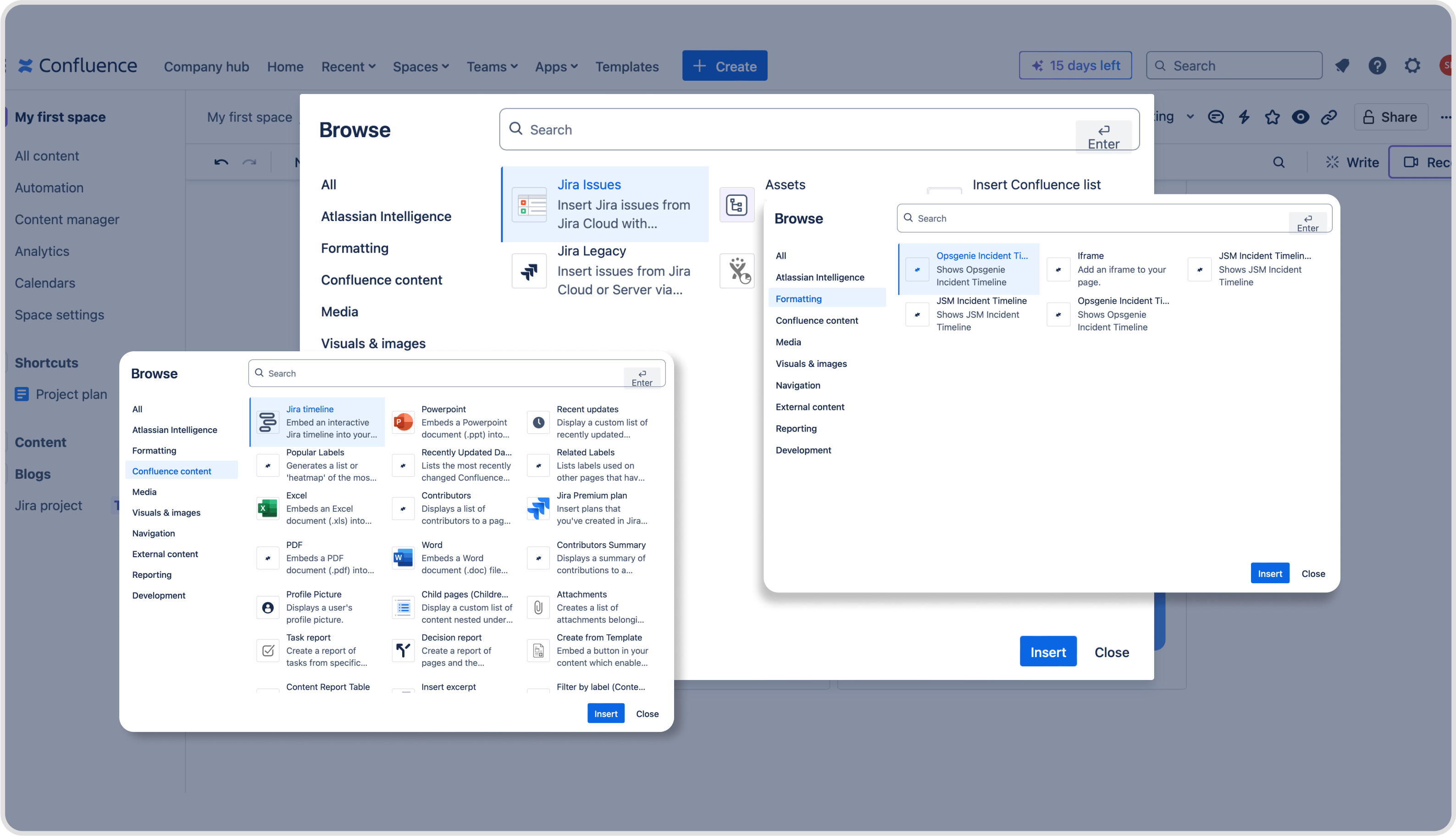 screenshot of macros within Confluence