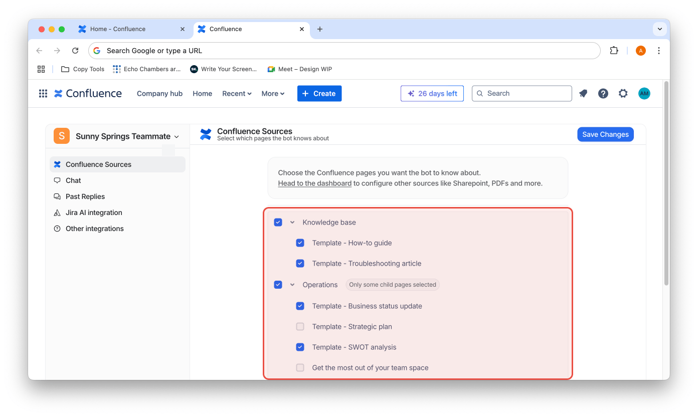 screenshot showing the window of chatgpt for confluence where you add knowledge