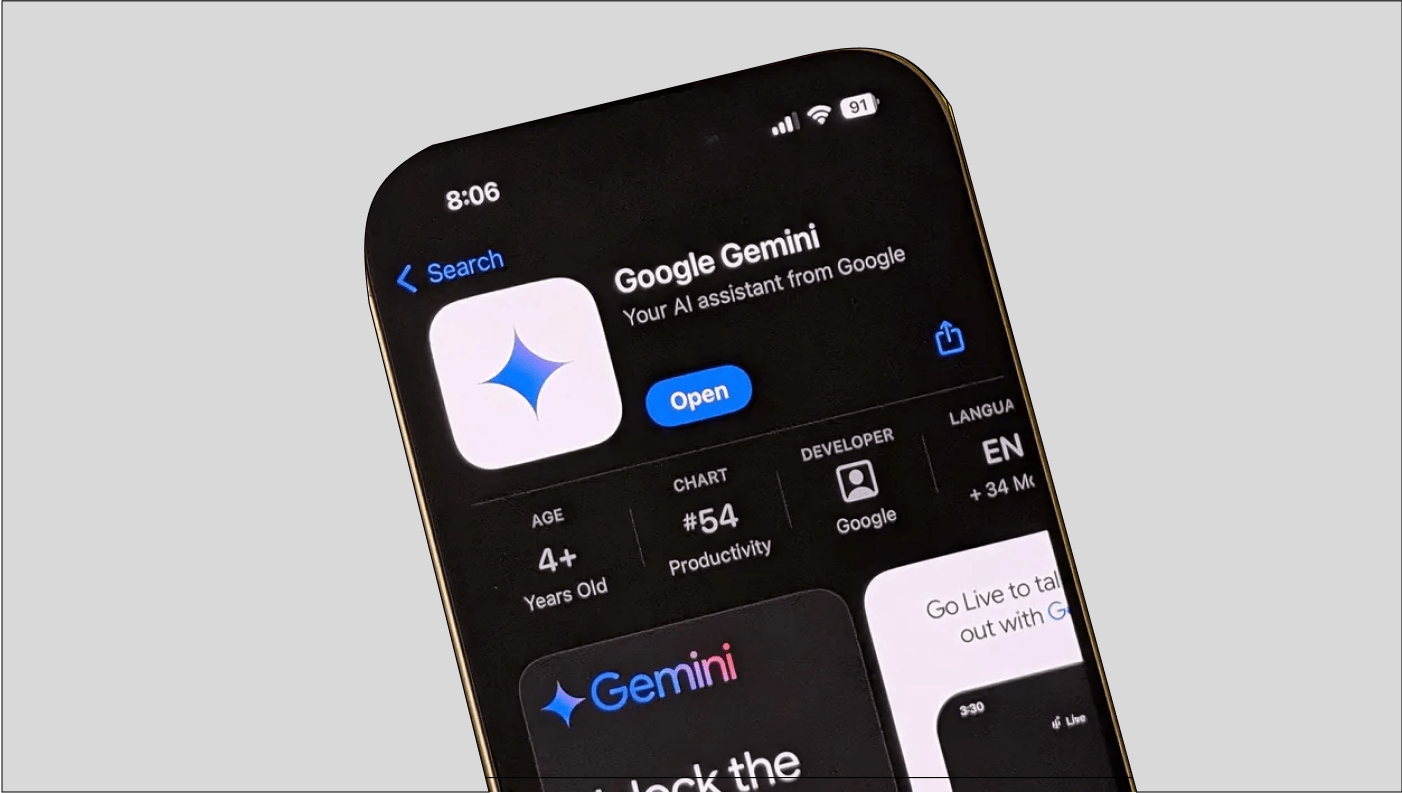 image of an iphone showing google gemini in the app store