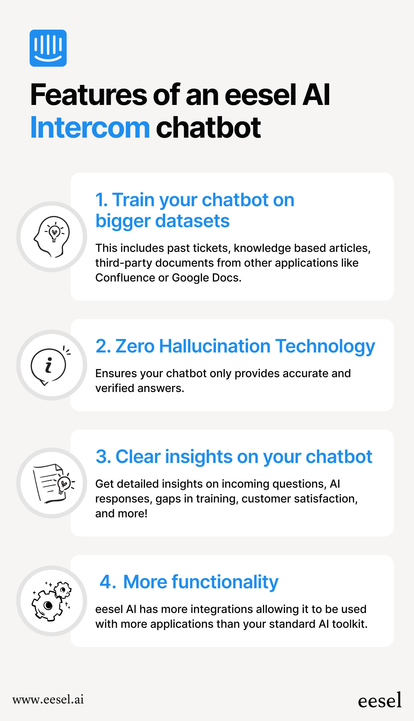 A table with descriptions of intercom chatbot features