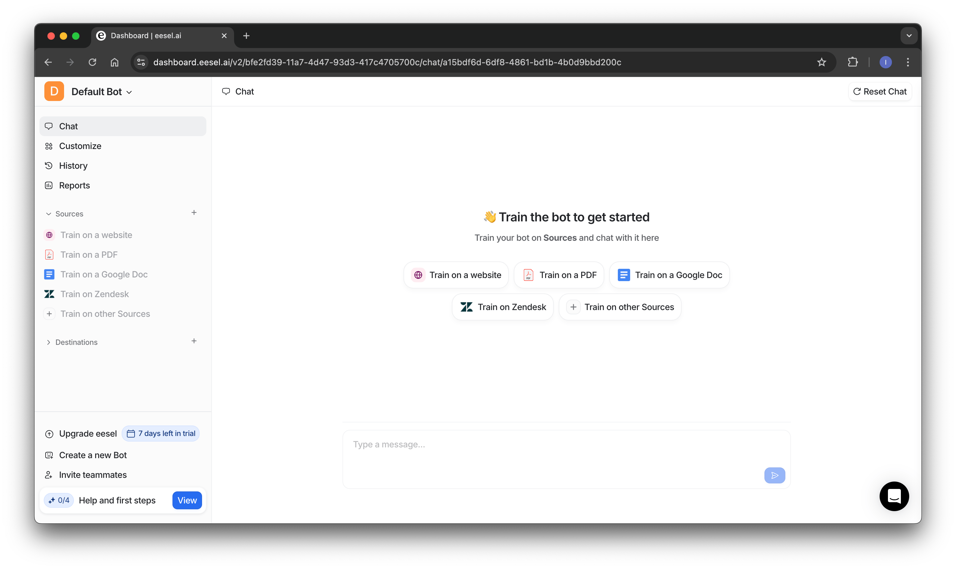 screenshot of dashboard to select bot for intercom chatbot