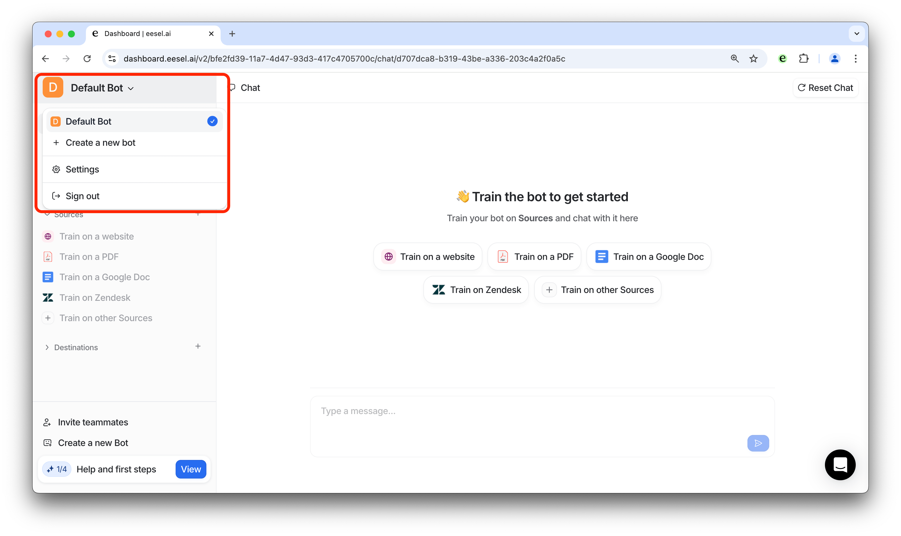 screenshot of the Bot selection drop down for Intercom agent Fin 2