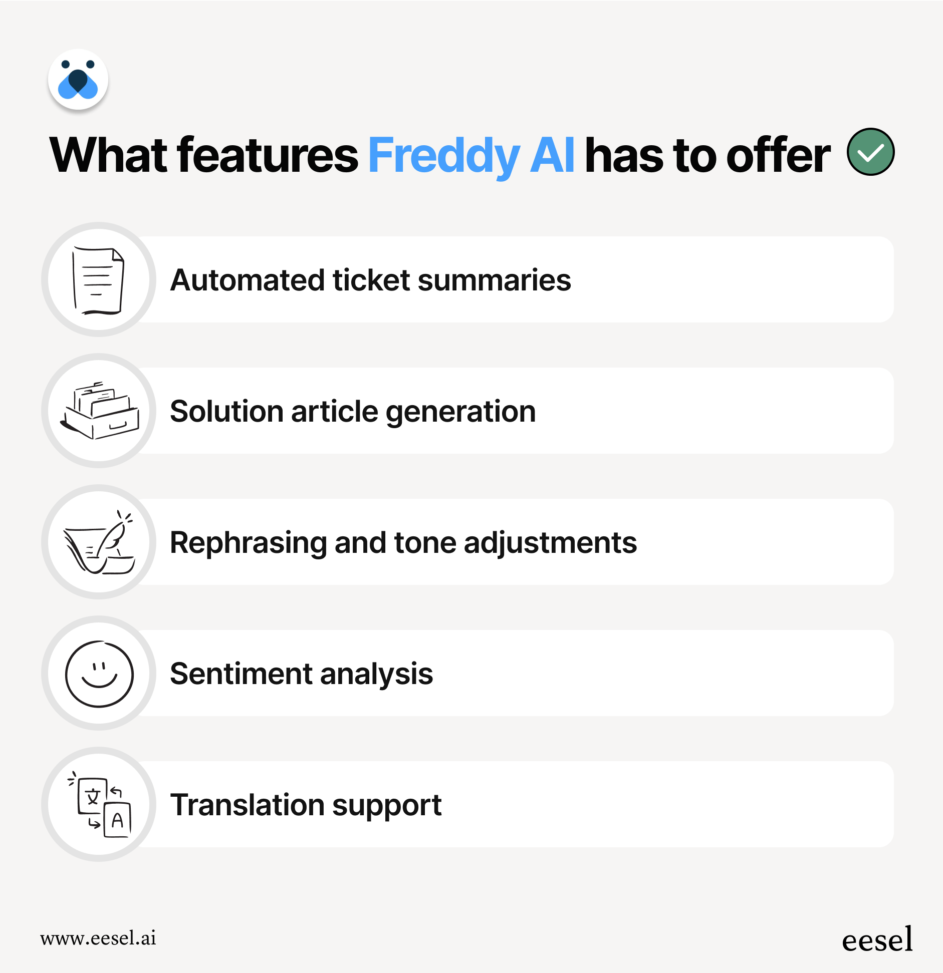 a simple chart showing the main features of freddy AI for freshdesk