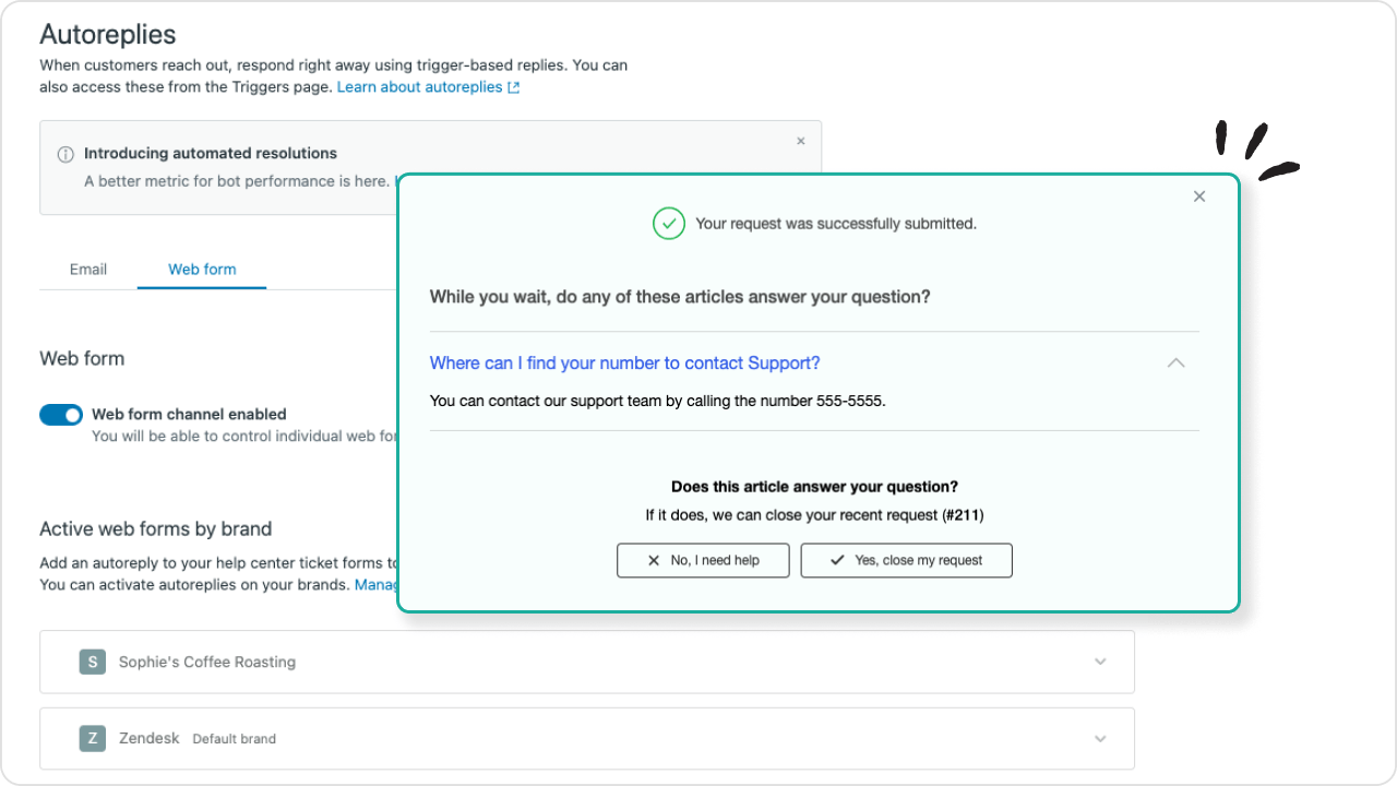 screenshot of the Admin center settings for autoreplies with ai