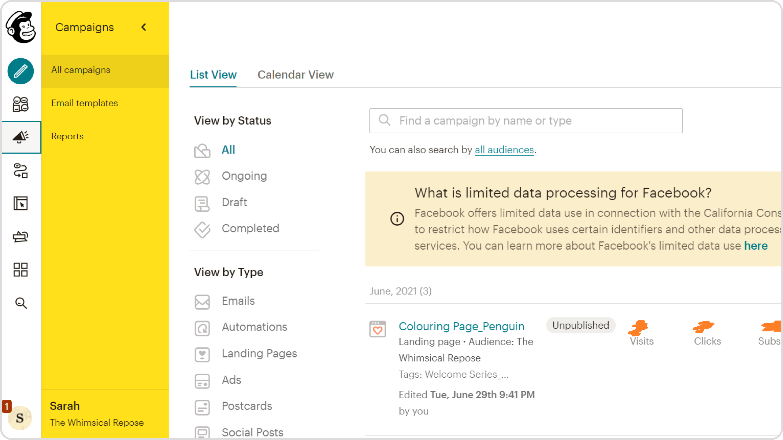 Screenshot of the Mailchimp dashboard for zendesk plugin