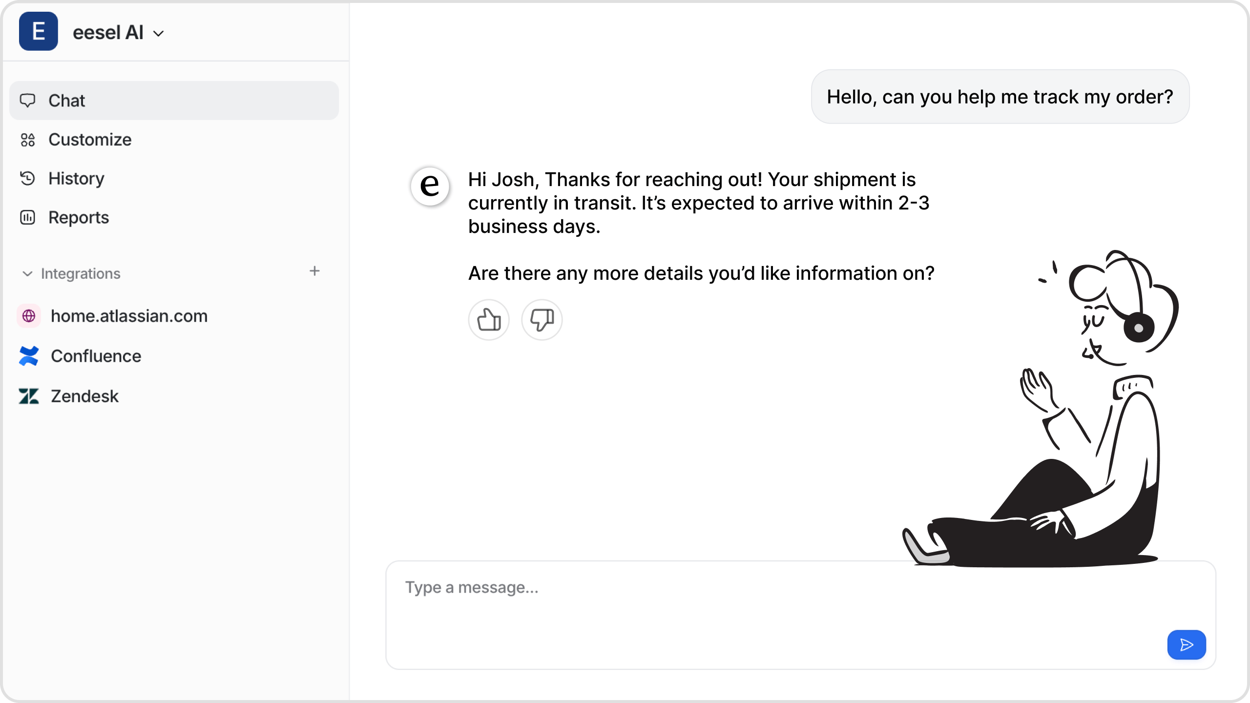 Screenshot of an eesel AI bot accurately answering a customer question.