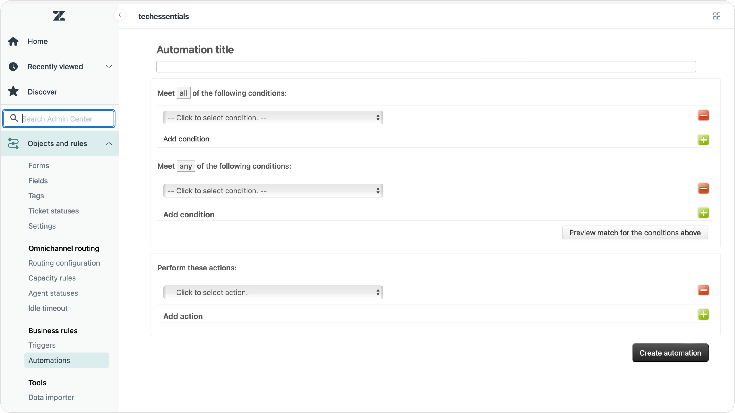 A screenshot of Zendesk's configuration screen for automations.