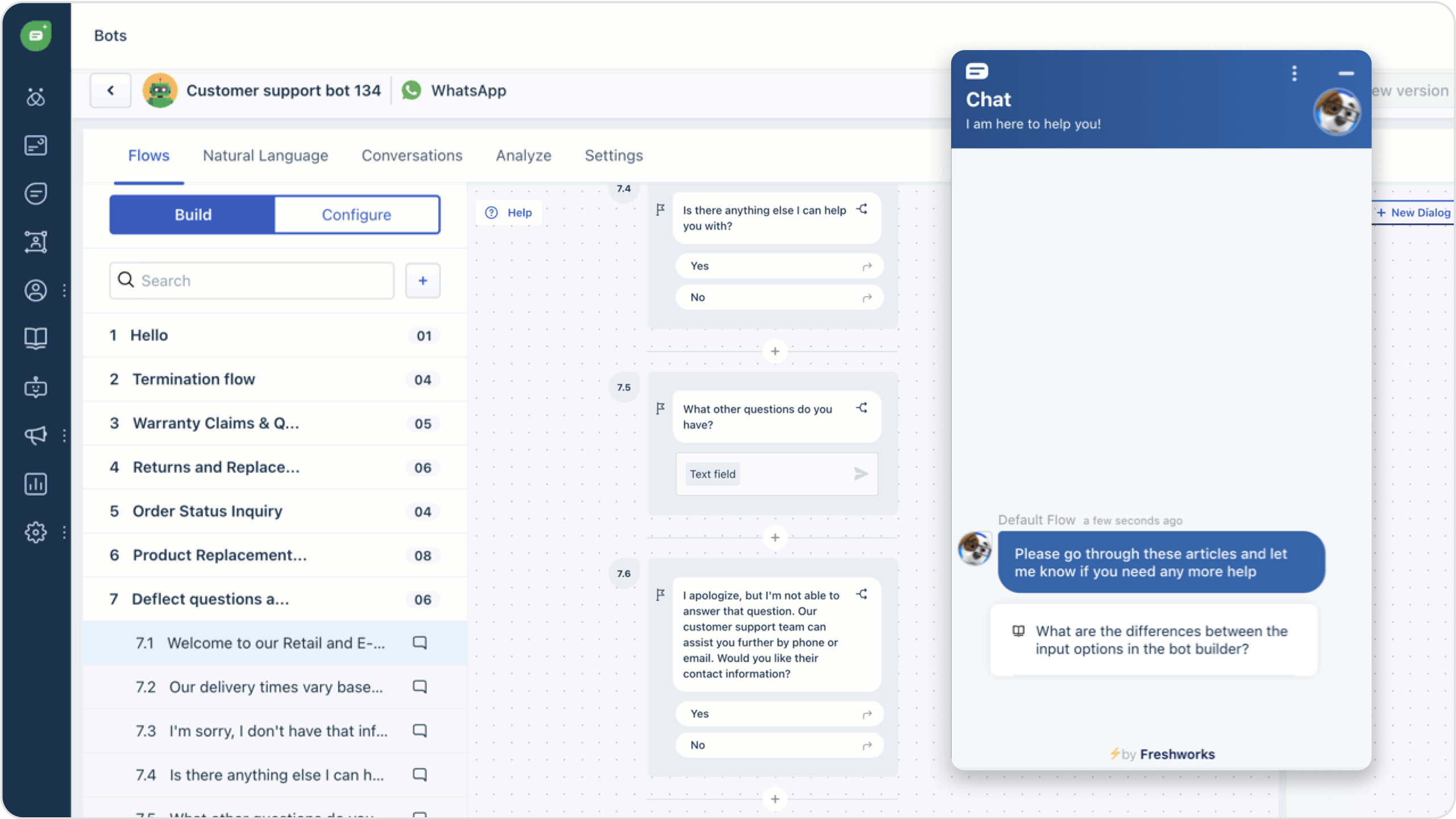 a screenshot of Freddy AI's flow builder dashboard.