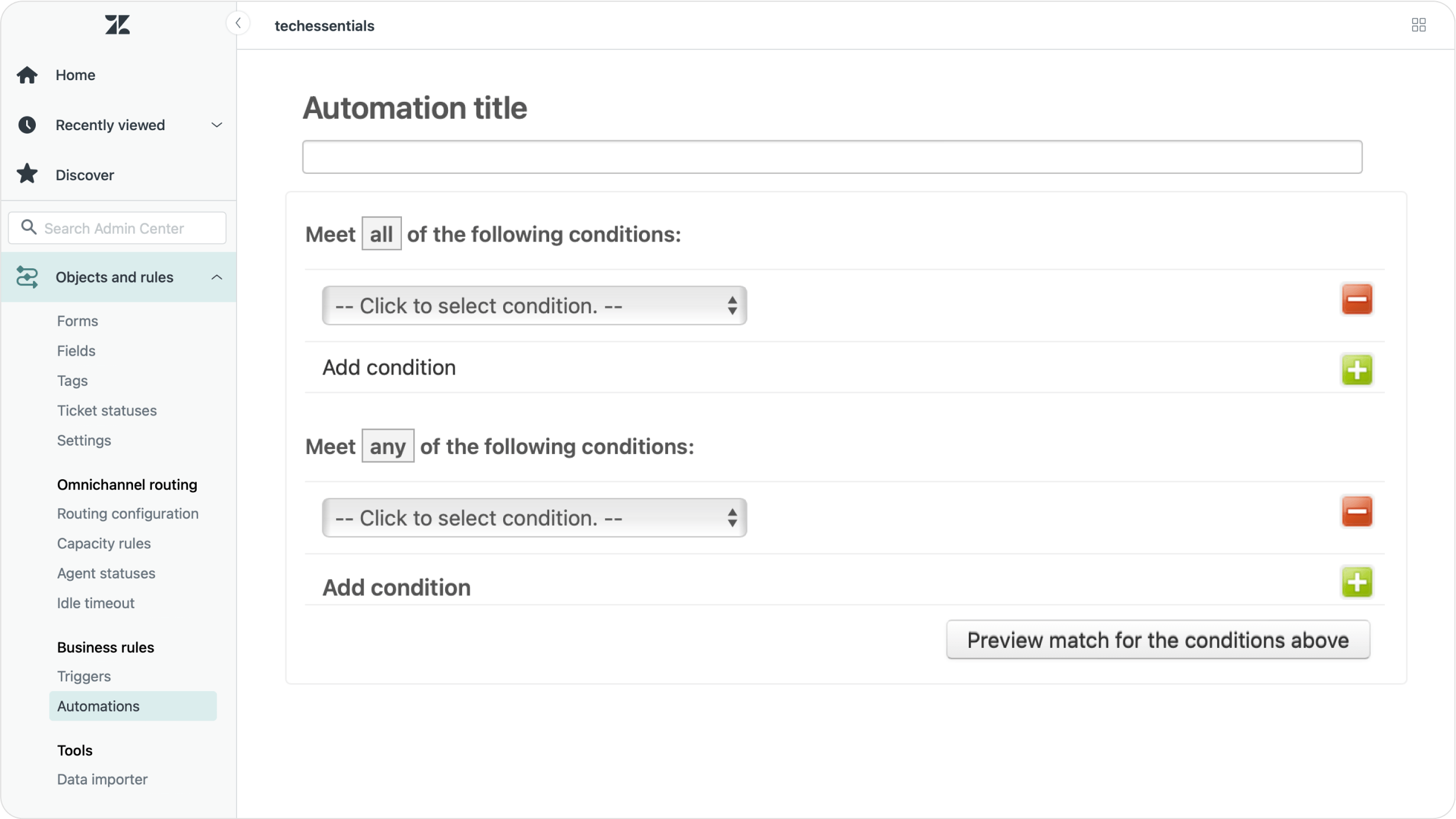 Another screenshot of Zendesk's automation conditions, showing specifically the ability to add multiple conditions to an automation.