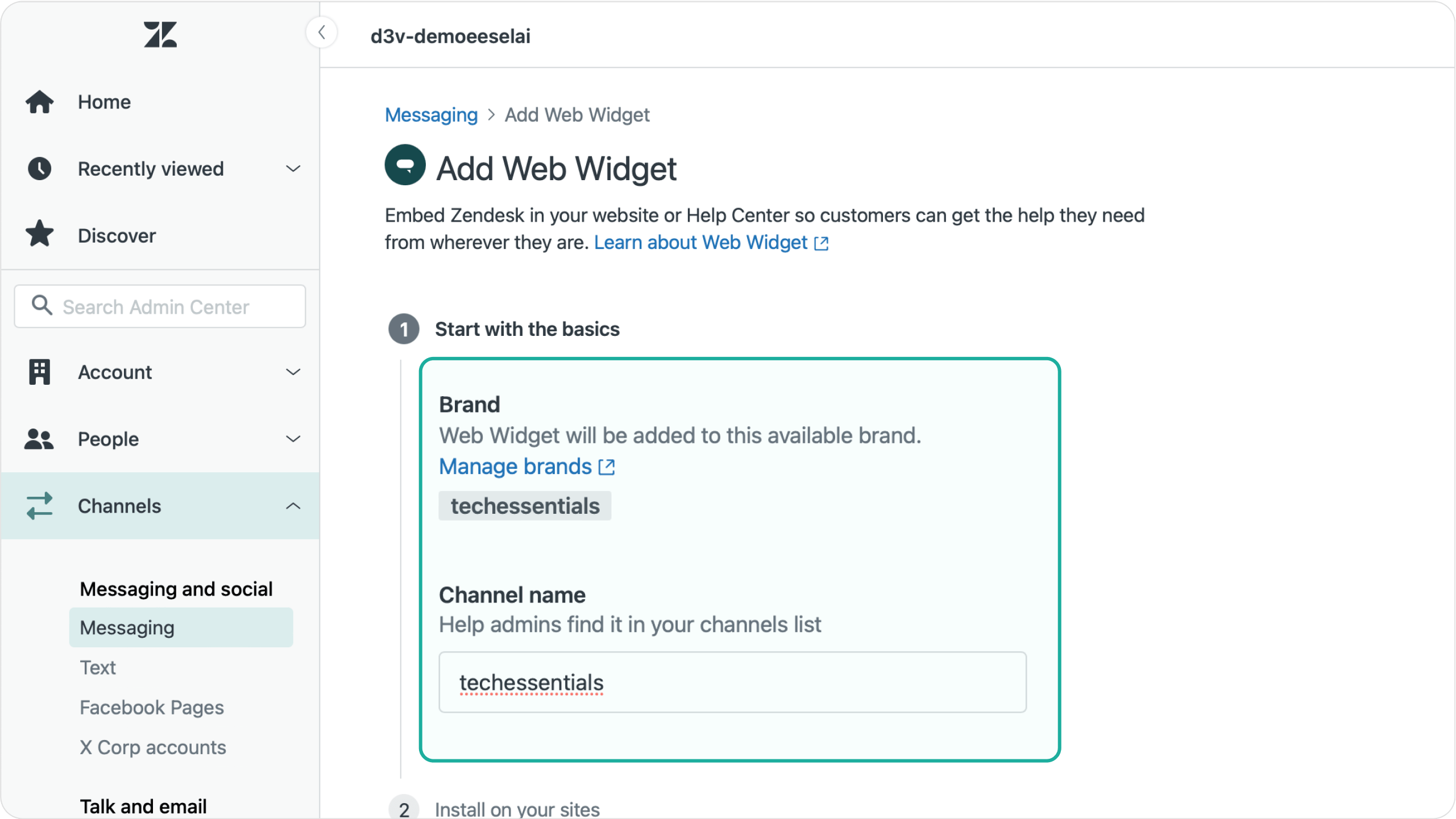 A screenshot of Zendesk's multi-brand widget configuration interface showing brand selection