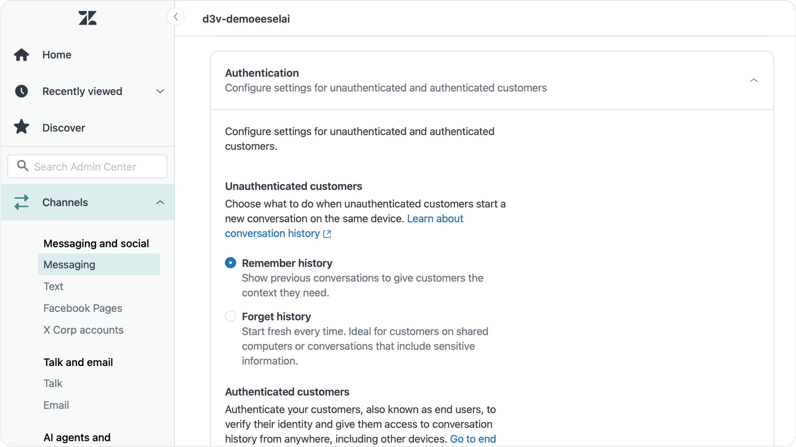 A screenshot of the authentication settings in the admin panel of Zendesk