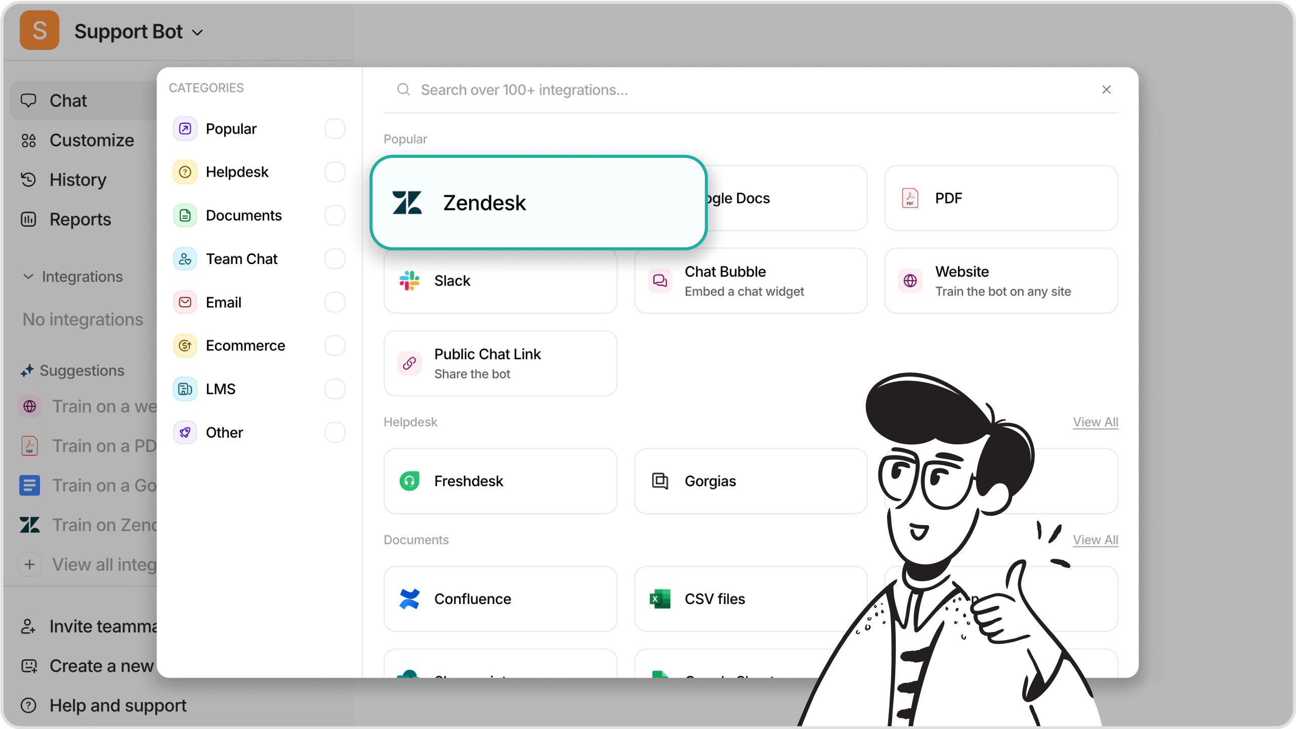 A screenshot highlighting the Zendesk integration in eesel AI's integration panel