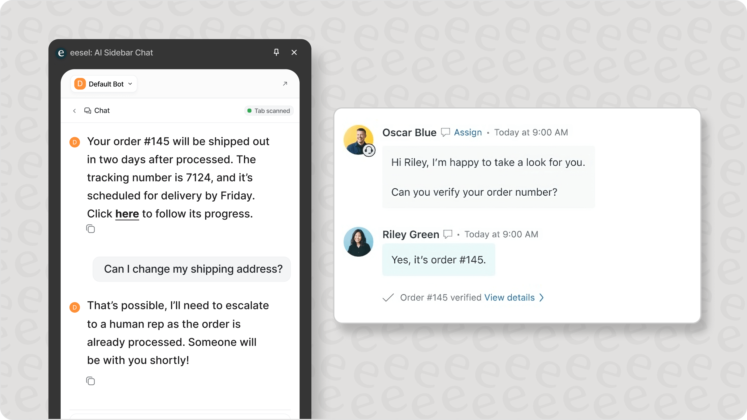 A screenshot of the eesel AI chat escalating a customer issue to a live agent.