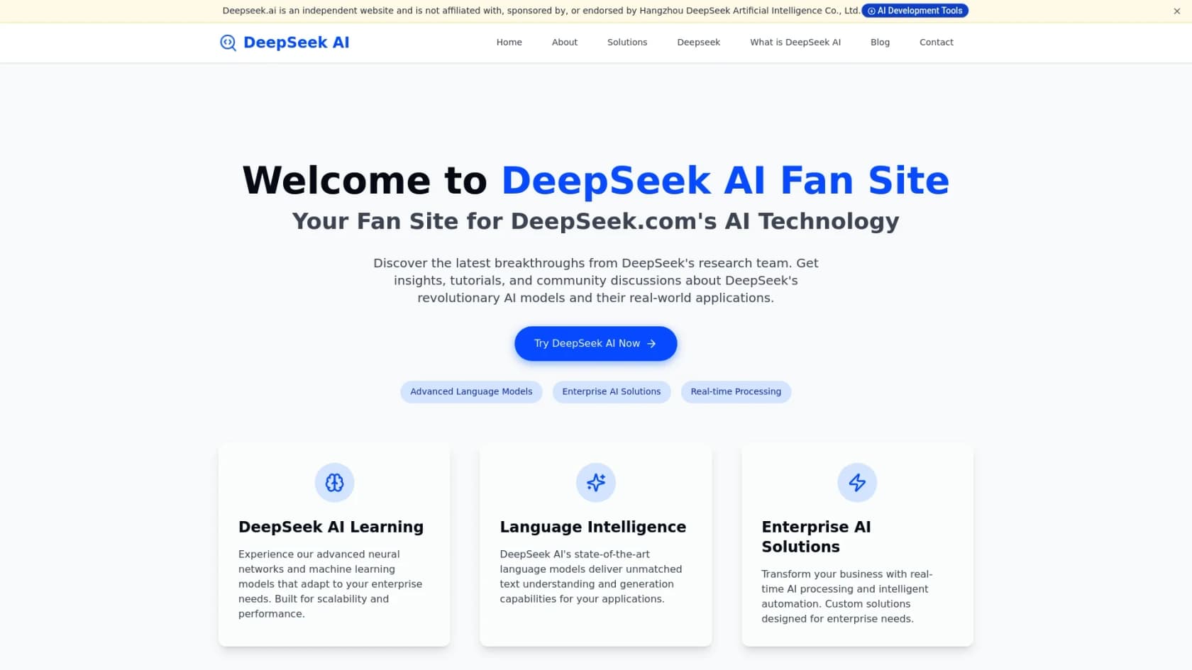 A screenshot of the DeepSeek landing page, a free Google Gemini 3 alternative for technical users.