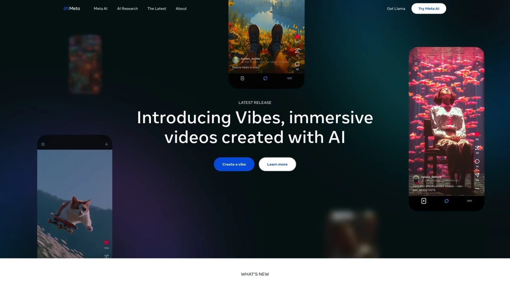 A screenshot of the Meta AI landing page, a social media-integrated Google Gemini 3 alternative.