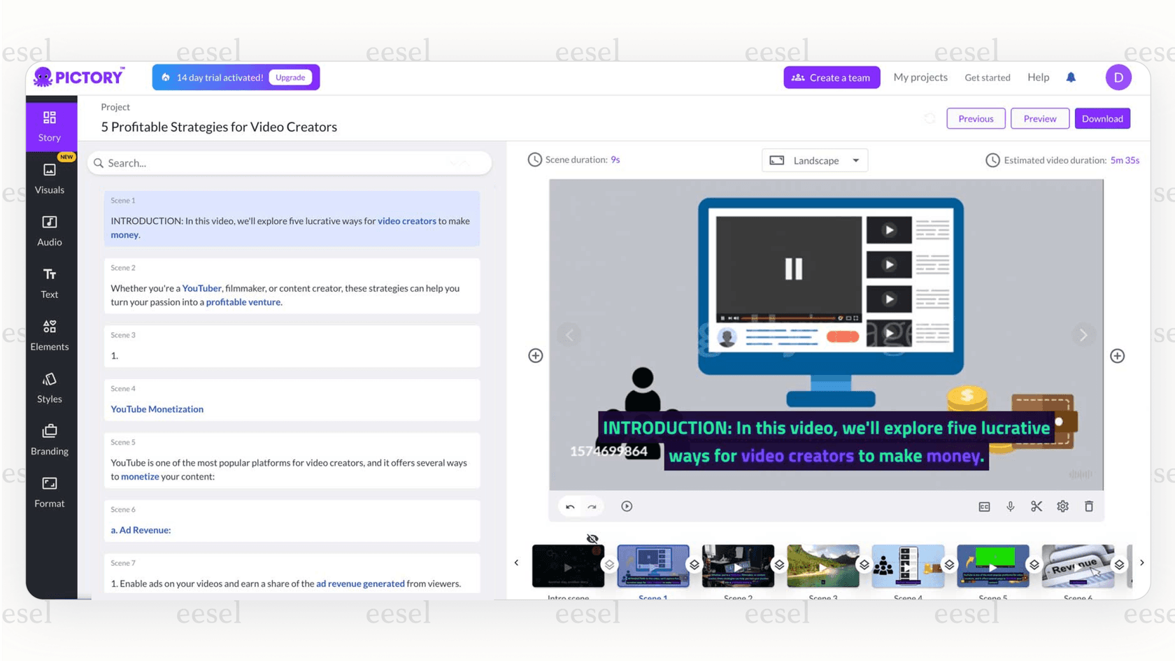 Pictory AI interface for creating video content for Shopify