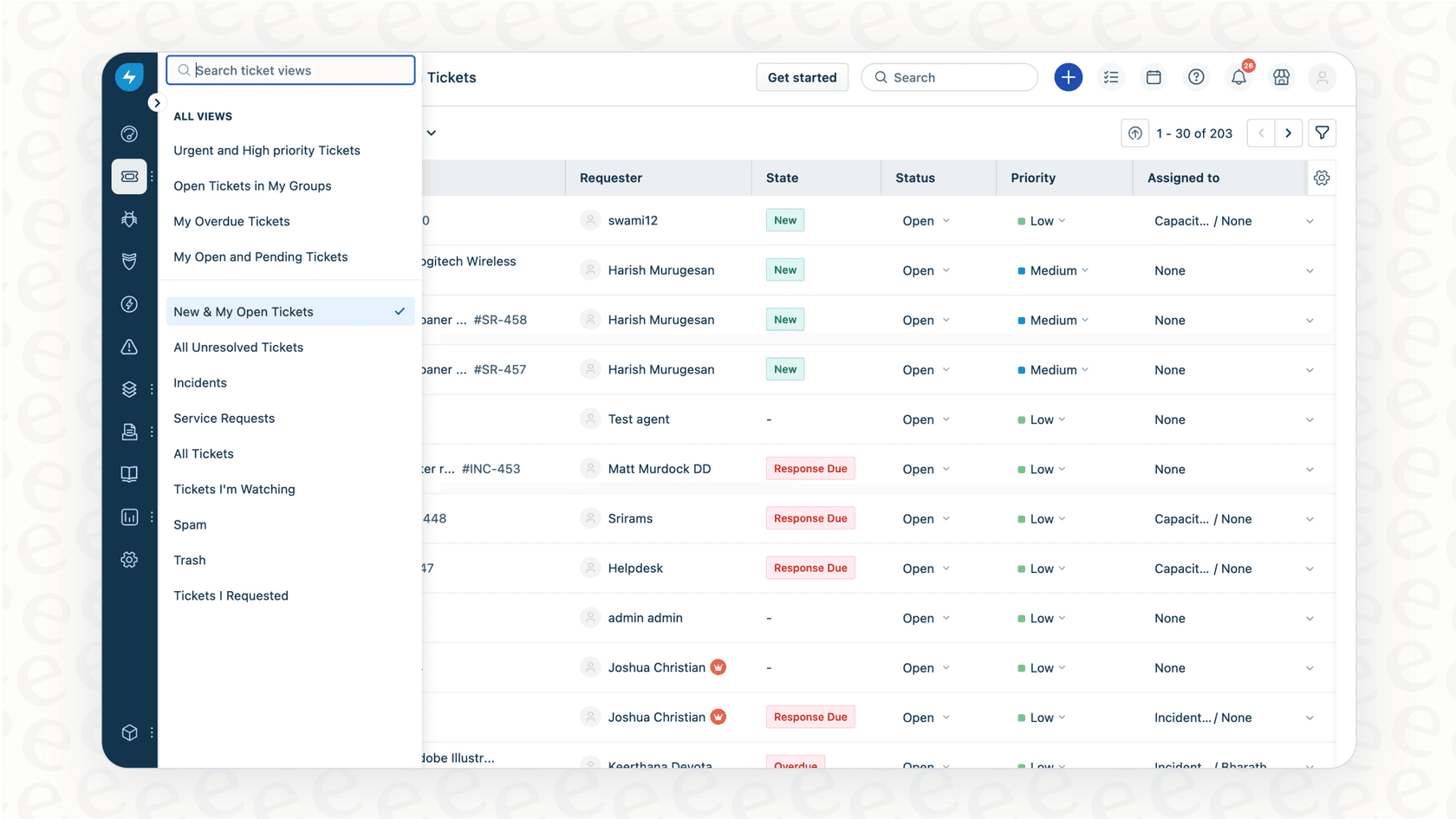 A look at the Freshdesk interface, where tickets from multiple channels are managed in a unified view as part of a Freshdesk Salesforce integration.
