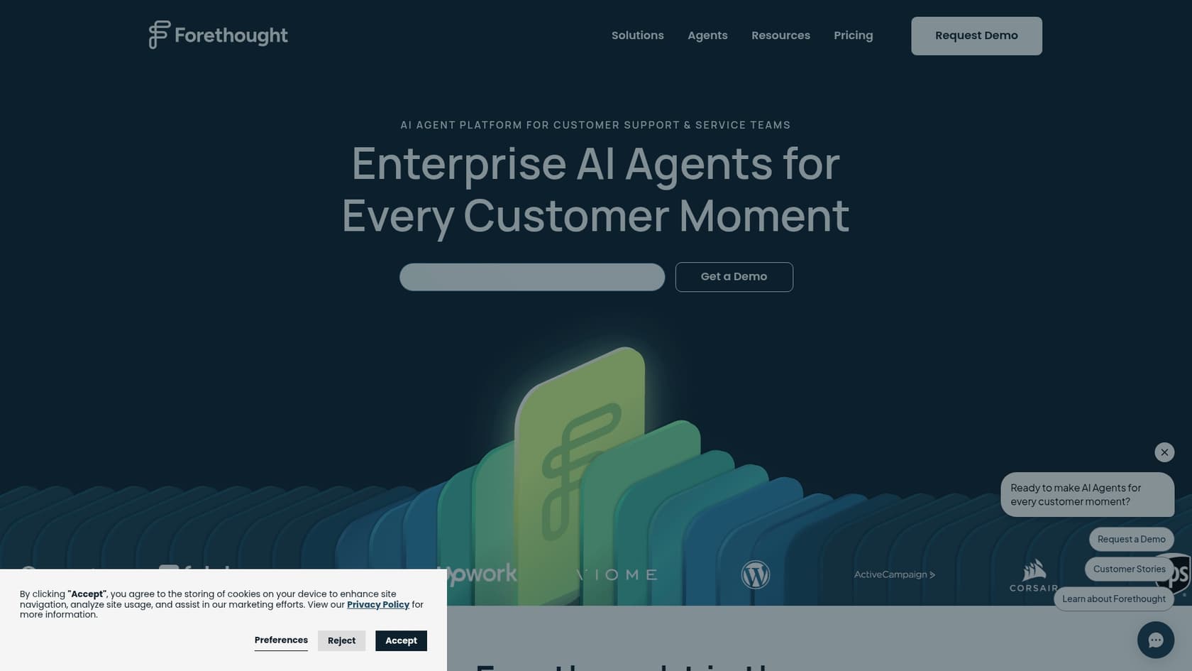 A screenshot of the Forethought landing page, another one of the best AI tools for Salesforce to boost CRM performance by automating support.::A screenshot of the Forethought landing page, another one of the best AI tools for Salesforce to boost CRM performance by automating support.