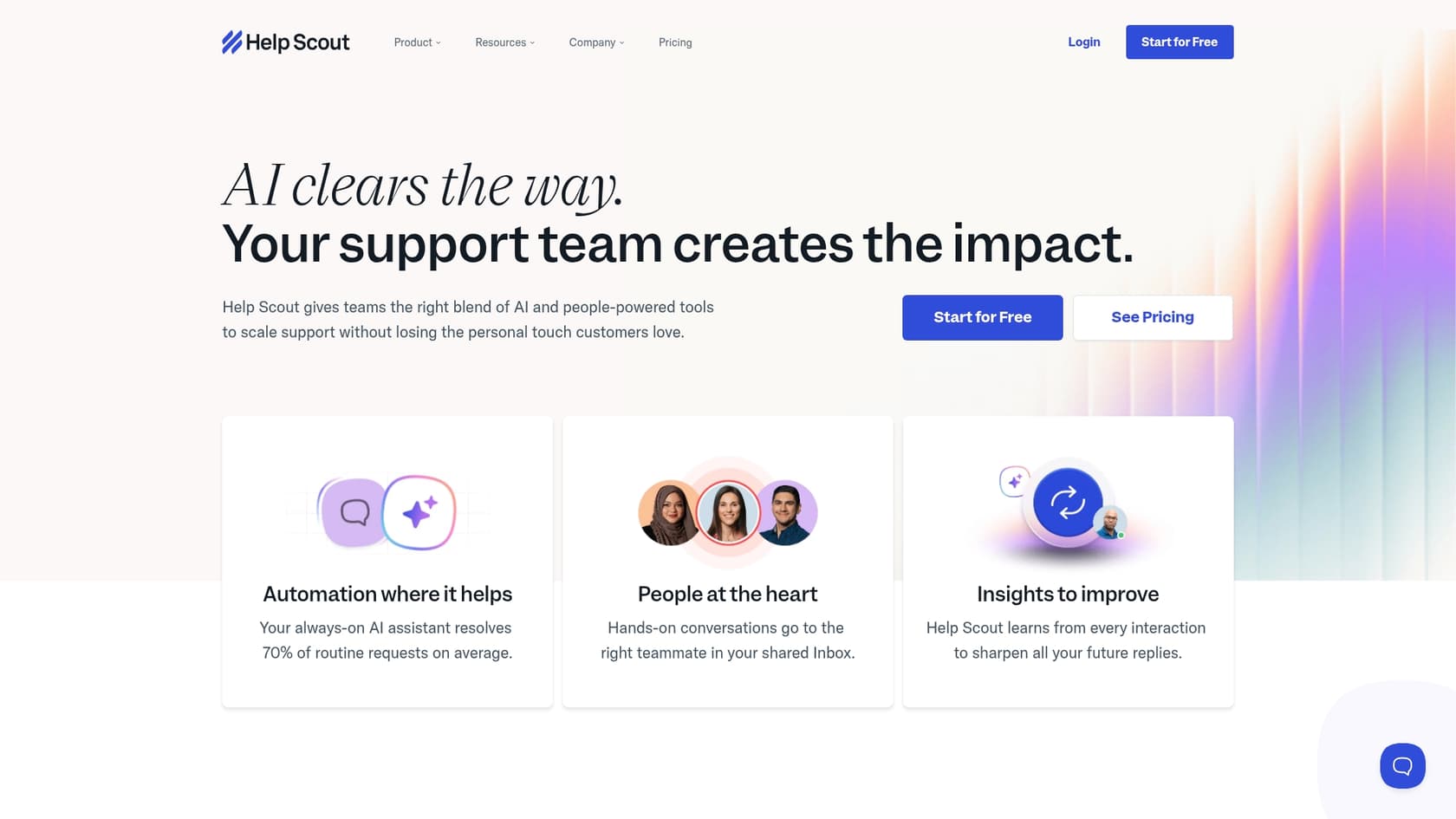 A screenshot of the Help Scout landing page, which offers a personal touch among Salesforce alternatives.::