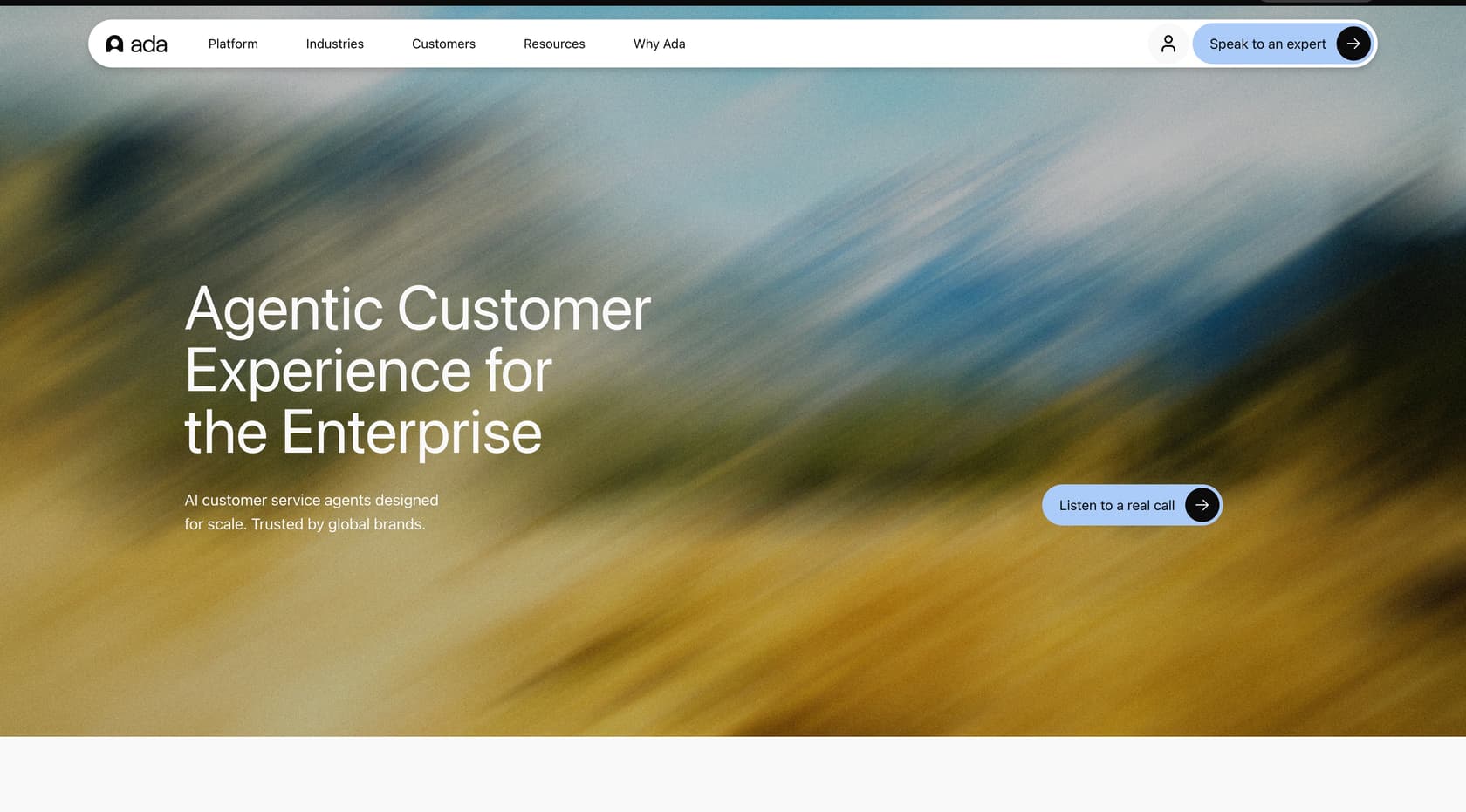 A screenshot of Ada's landing page.