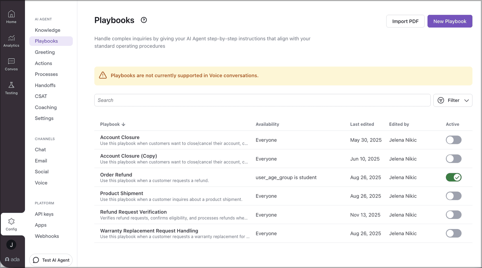 Ada’s no-code Bot Builder allows teams to design complex reasoning paths without writing a single line of code.