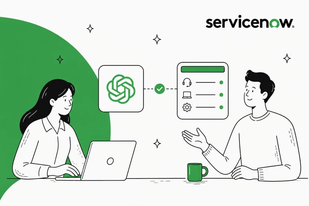 Illustrated banner showing ChatGPT connecting to the ServiceNow AI Platform