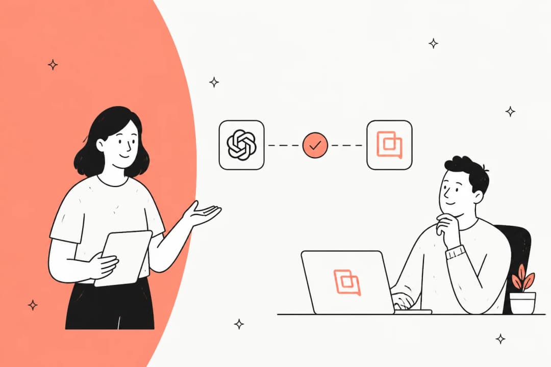 Illustration of ChatGPT and OpenAI connecting into the Gorgias helpdesk