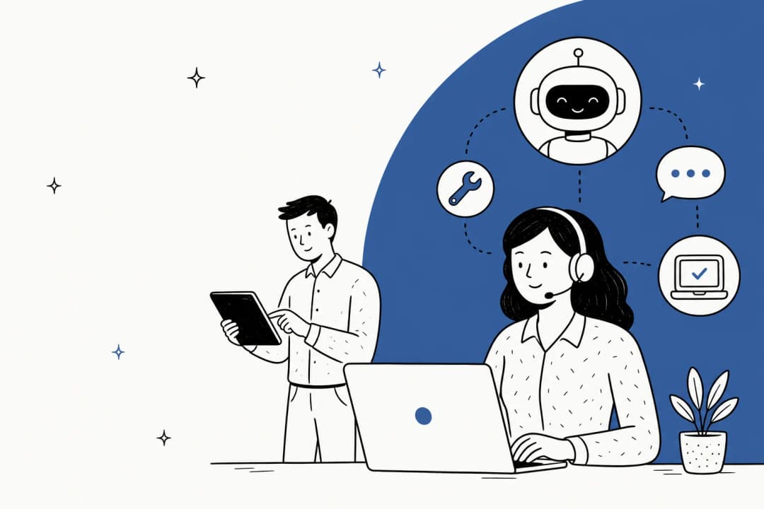 Illustration of AI tools working across a tech support and IT help desk