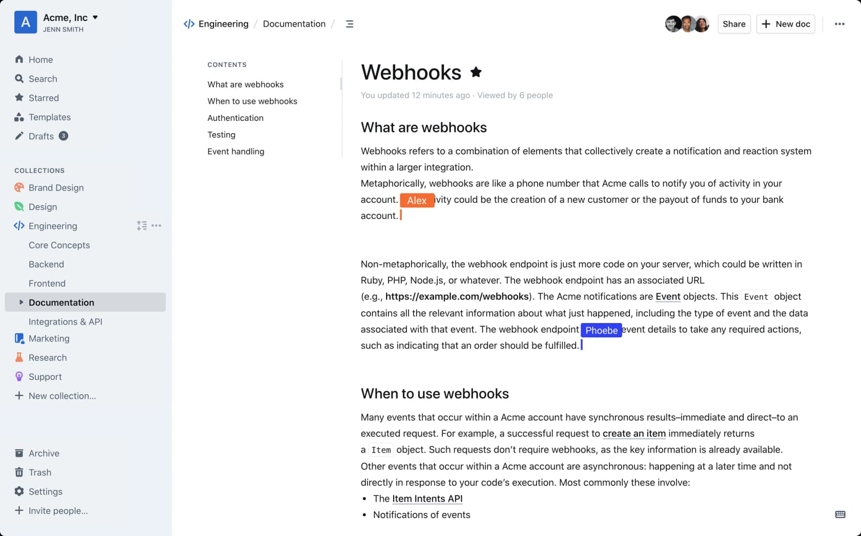Outline's document view with the sidebar collection tree and editor, as taken from Outline