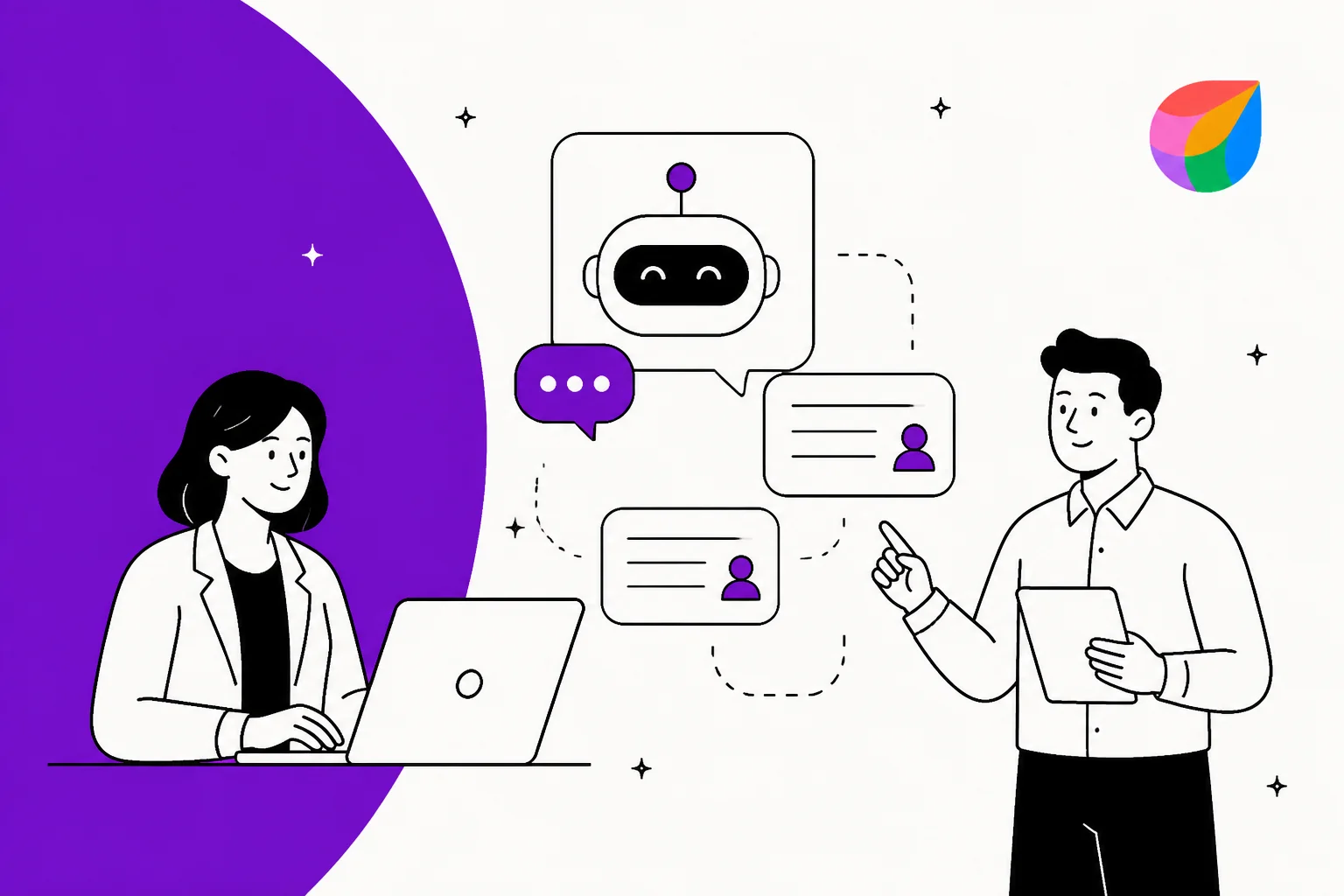 Illustrated banner for a guide to the Freshdesk chatbot and Freddy AI Agent