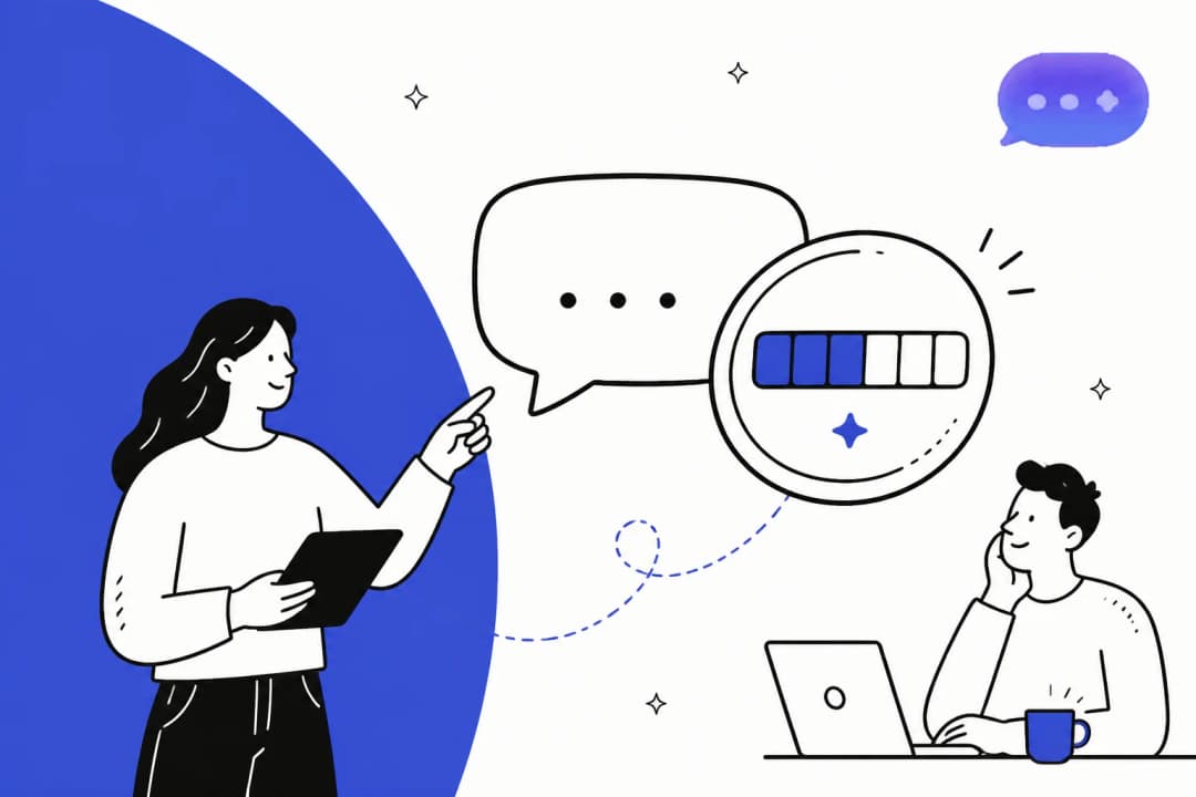 A hand-drawn message credit meter running down next to a chat bubble, illustrating how Wonderchat pricing is metered
