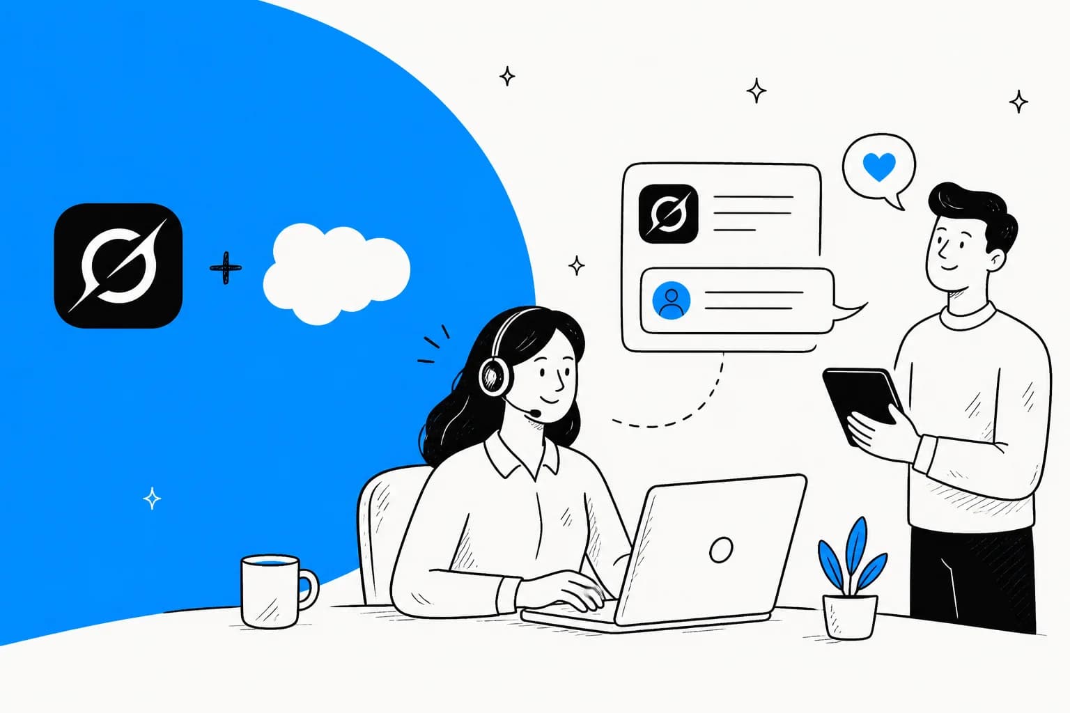 Grok Bot working a Salesforce Service Cloud case queue, illustrated hero banner