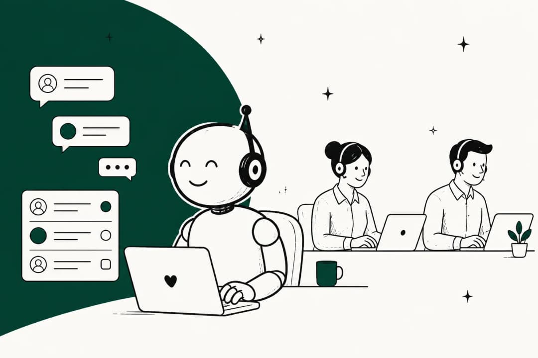 Grok Bot working a Zoho Desk support queue, illustrated hero banner