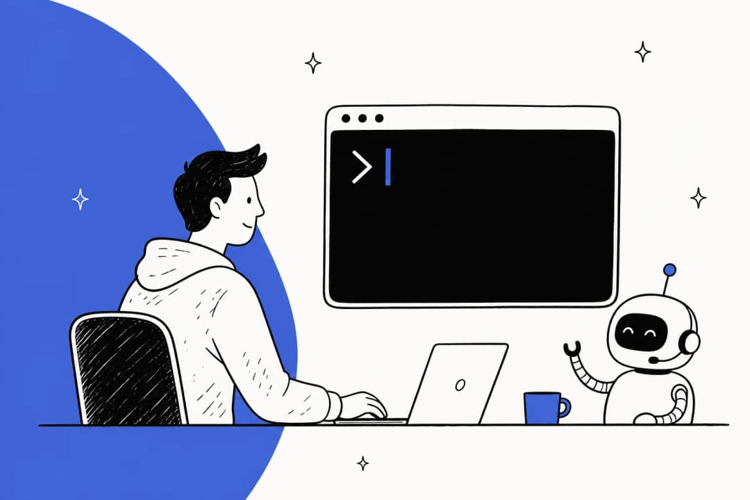 Illustrated banner showing a terminal window and a small AI agent, for a guide on the AI agent CLI