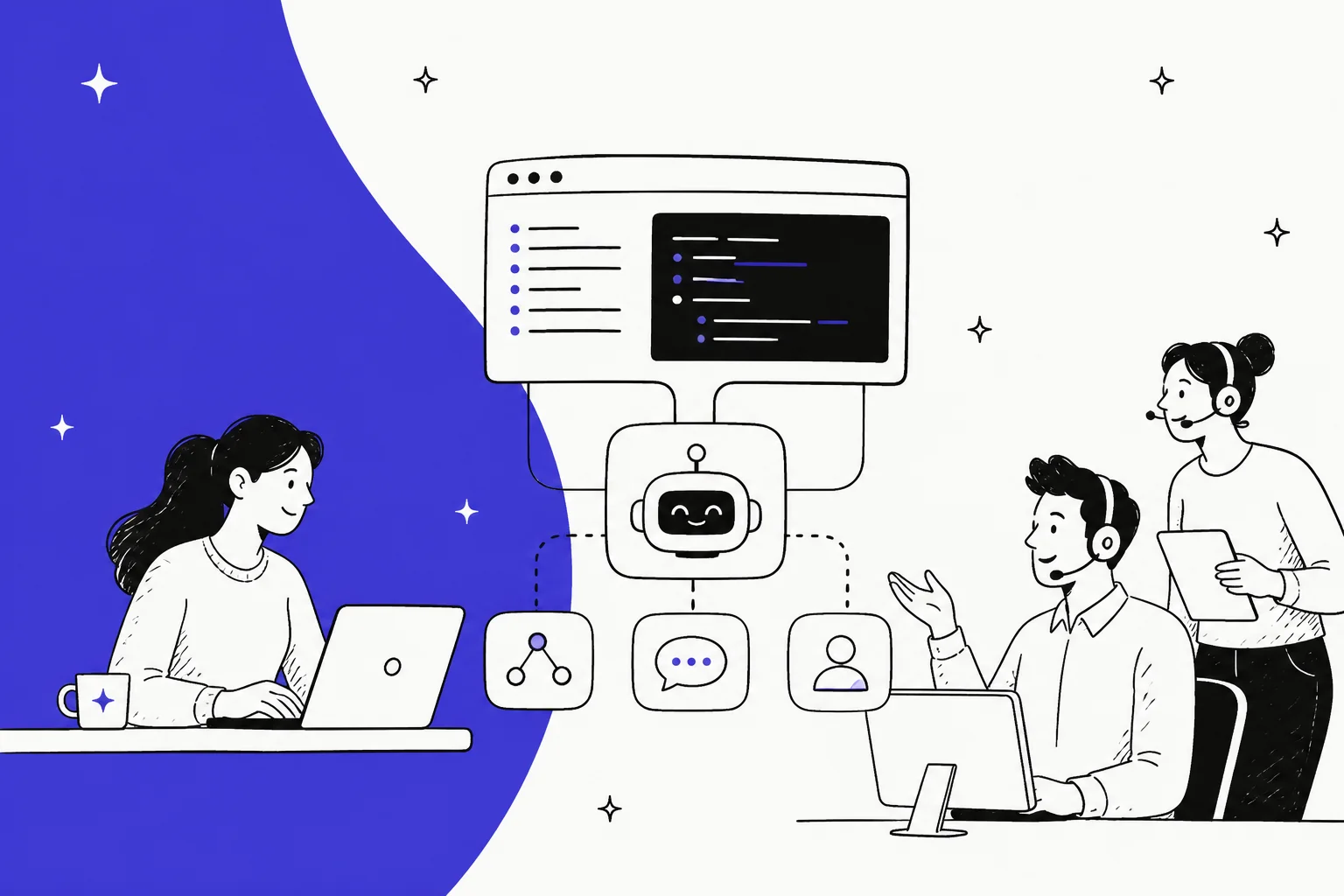 Illustrated banner for a guide on what an API-first AI agent platform means for customer support teams