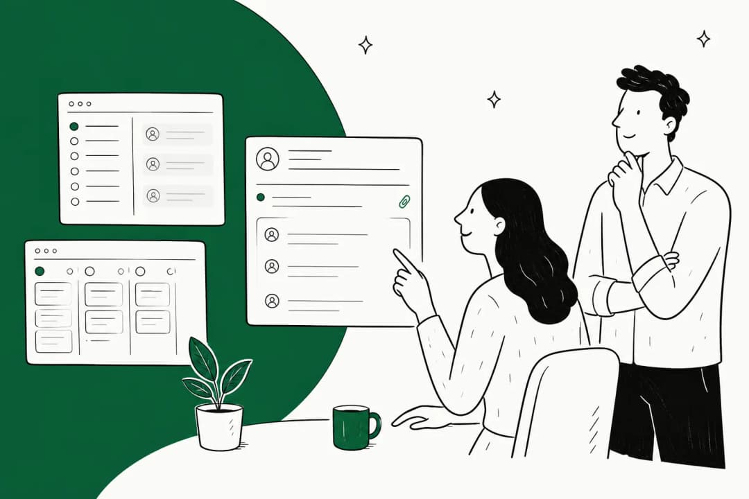 Illustration of support tickets moving through a ticketing system queue