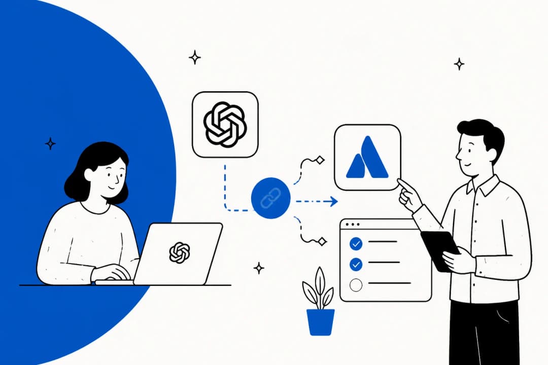 Illustration de ChatGPT se connectant à un service desk Jira Service Management