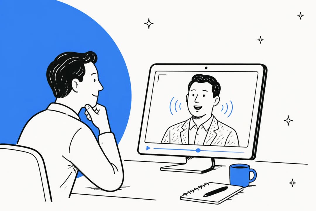 A person talking to a lifelike lip-synced AI video avatar on a screen, illustrating a Gemini 3.8 Live Avatar review