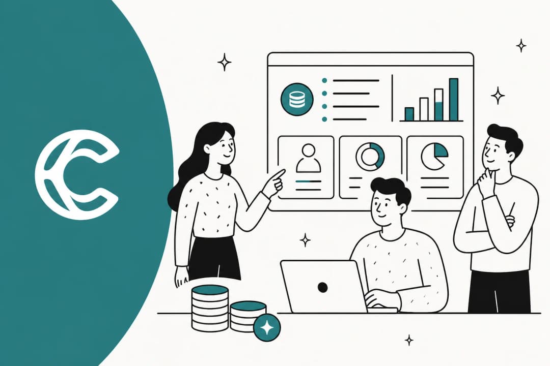 CellCog pricing illustration showing credit stacks and a dashboard in teal