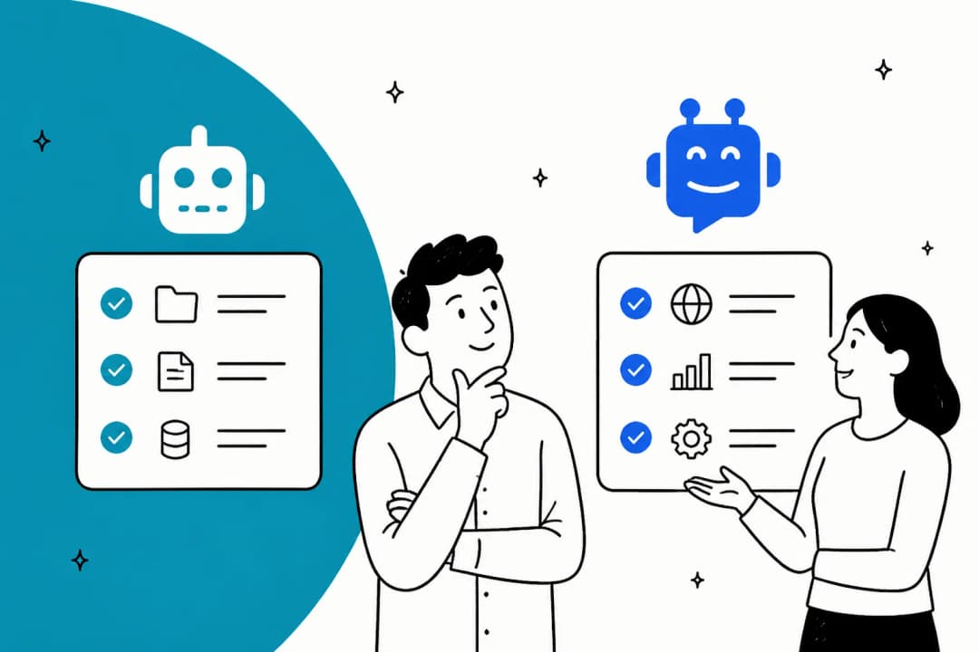 DocsBot and SiteGPT robots on a cyan comparison banner