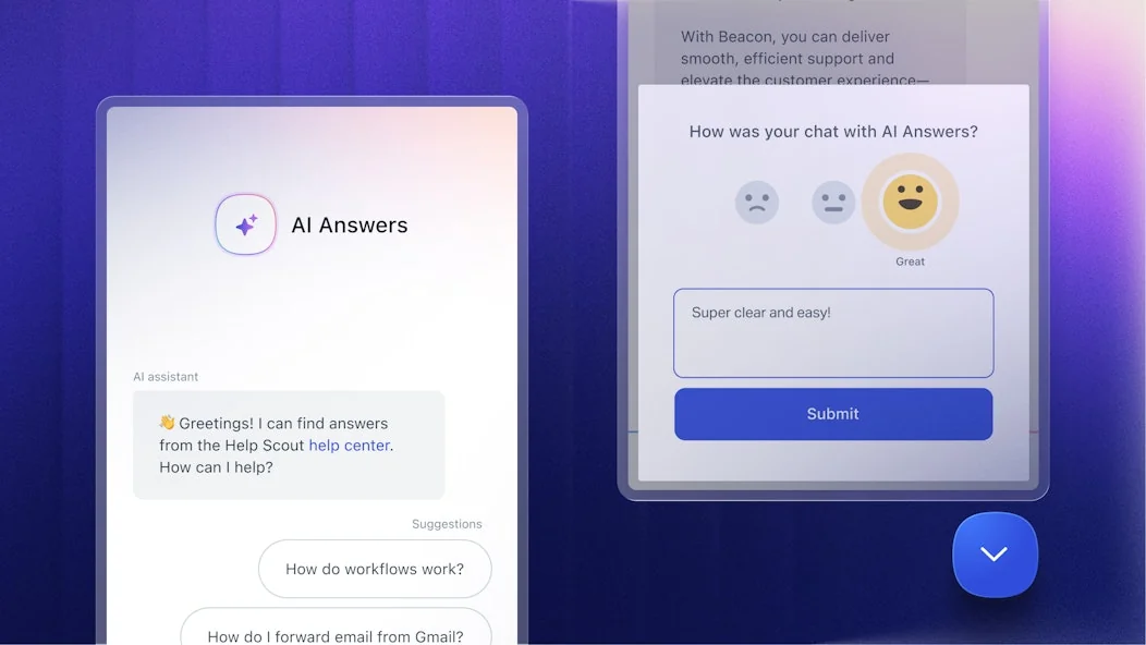 Help Scout AI Answers chatbot in the Beacon widget, as taken from Help Scout