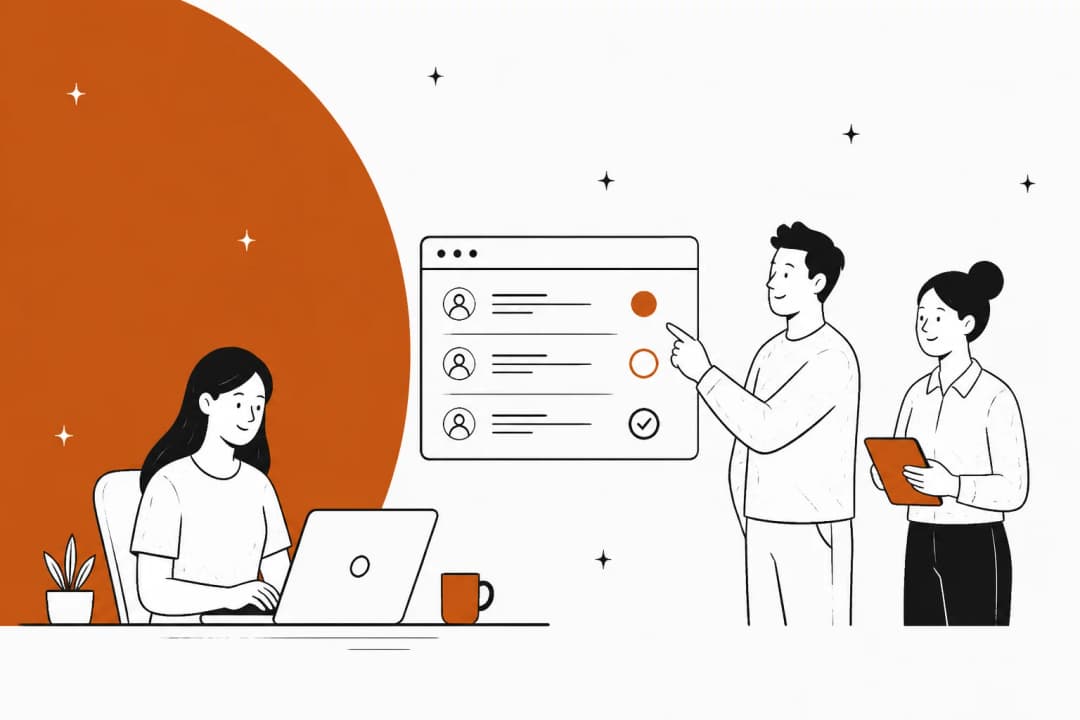 Illustration of an IT team working through a ticket queue on a shared dashboard