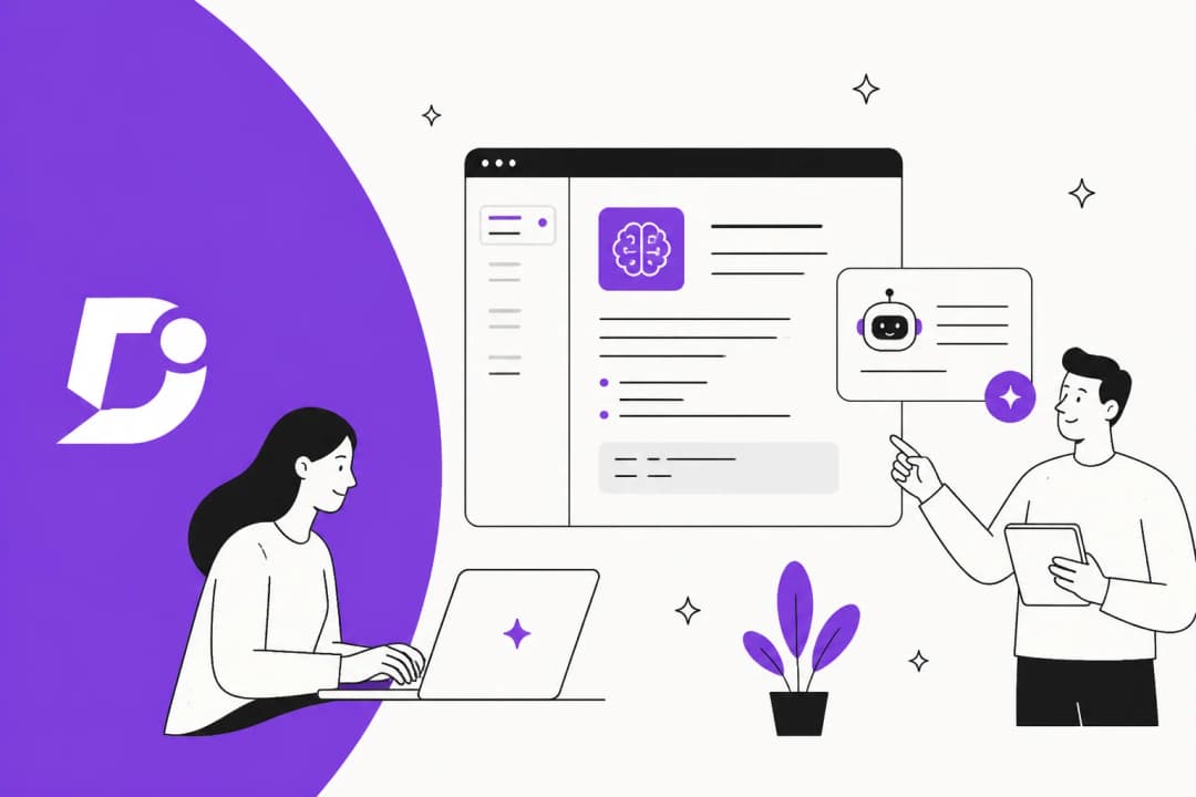 Illustration of a Document360 knowledge base with AI writing and answering content