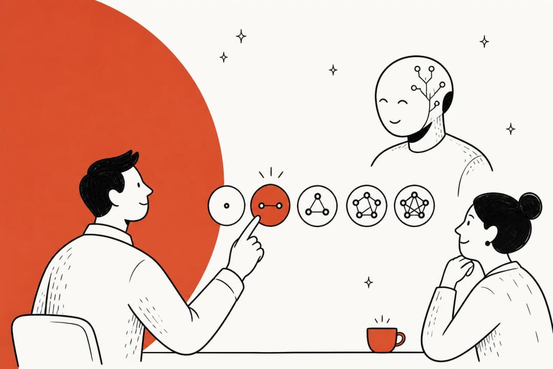 An illustration of a person selecting one of five reasoning effort dials on a Claude Opus 5 style control strip