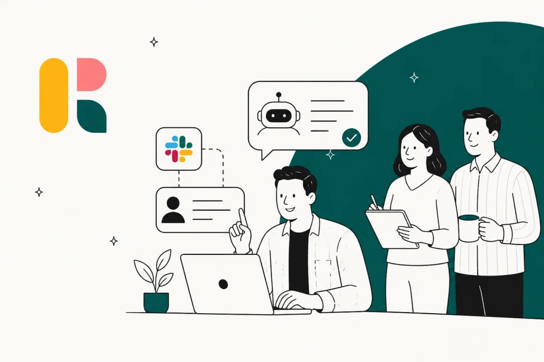 Illustrated hero banner for a Risotto review, an AI IT help desk in Slack